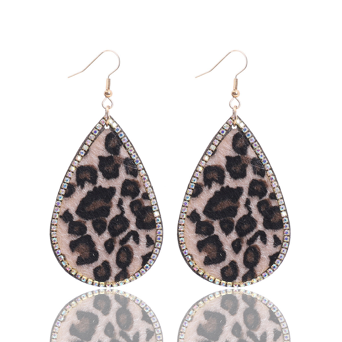 Wholesale Valentine's Day Leather Leopard Print Rhinestone Embellished Romantic Love Water Drop Pu Earrings